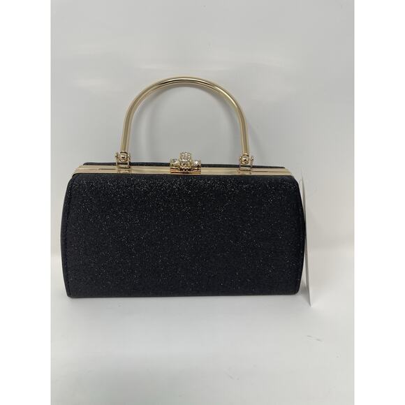 Alessia Purse Black Shimmery Gold Accents Handel New - Picture 3 of 13